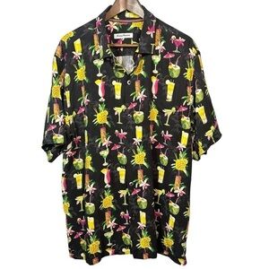 Tommy Bahama Camp‎ Shirt Short Sleeve XL 100% Silk Bartenders Choice Drink Black